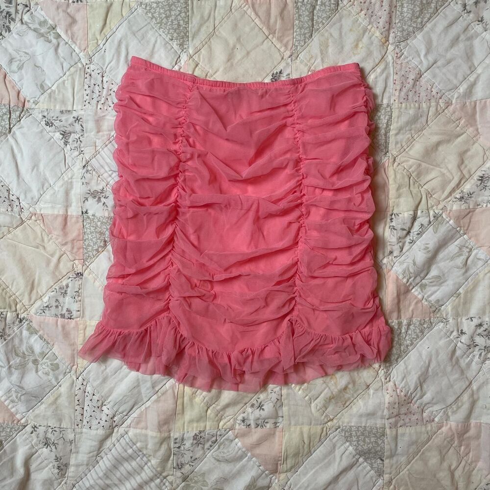 victoria’s secret pink ruched mesh mini skirt ruffle lingerie size small